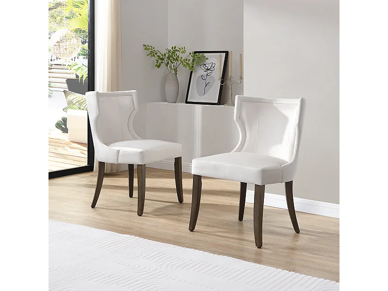 Lot de 2 Chaises de Salle à Manger en Velours Beige avec Pieds en Bois Massif – Chaises de Bureau, Salon et Chambre avec Coussin Épais