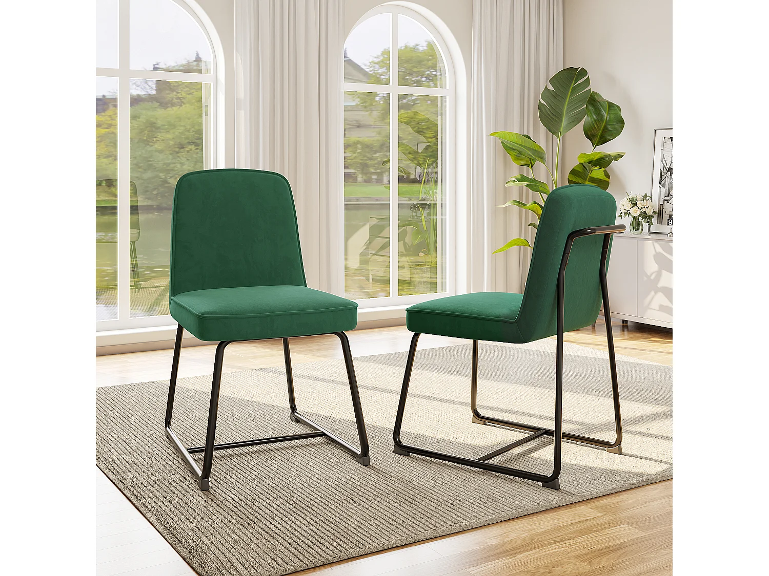 Haobosic - Lot de 2 Chaises de Salle à Manger en Velours avec Pieds Métalliques Noirs, Chaise Ergonomique pour Cuisine, Salon, Chambre, Vert