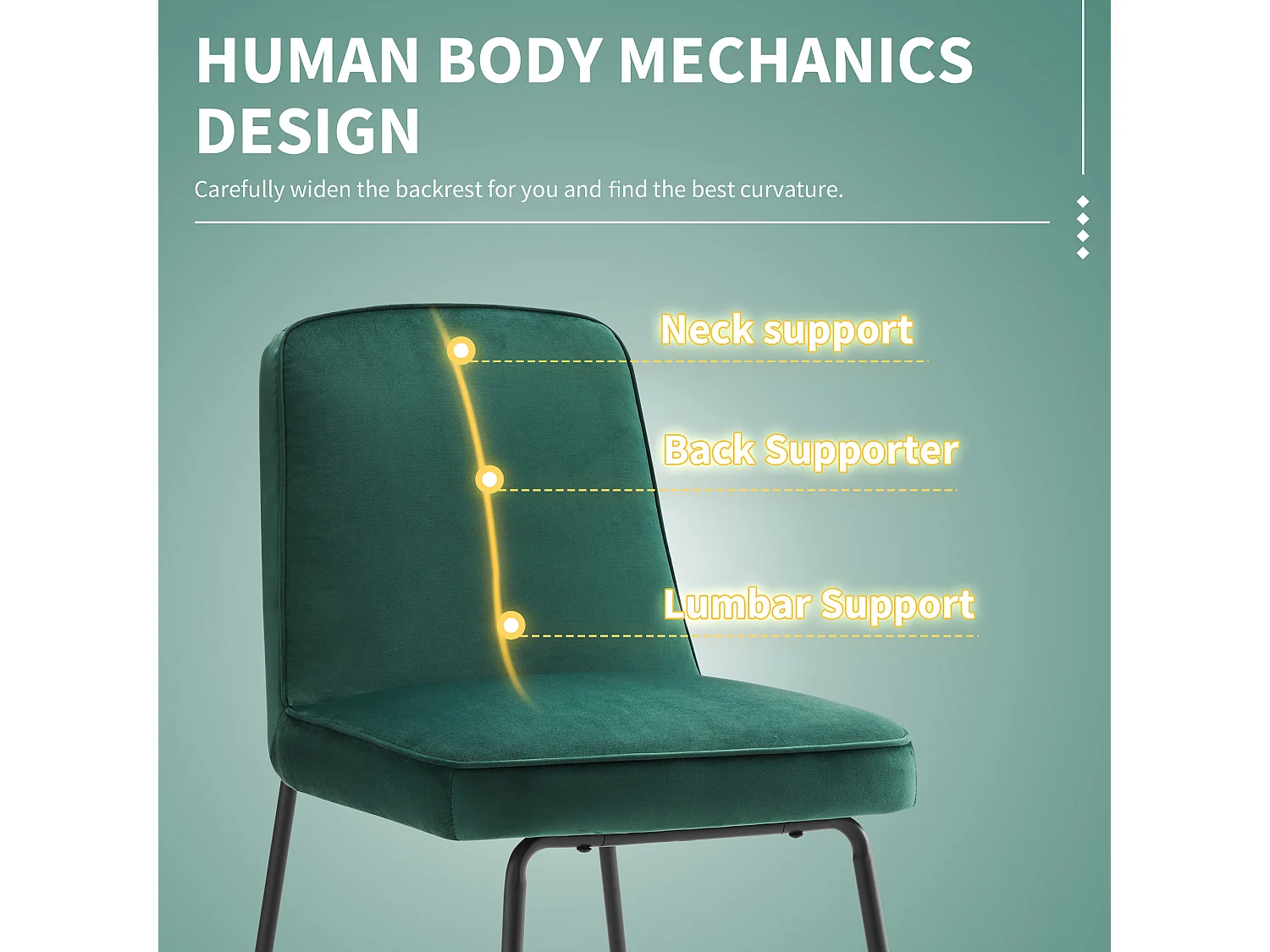 Haobosic - Lot de 2 Chaises de Salle à Manger en Velours avec Pieds Métalliques Noirs, Chaise Ergonomique pour Cuisine, Salon, Chambre, Vert