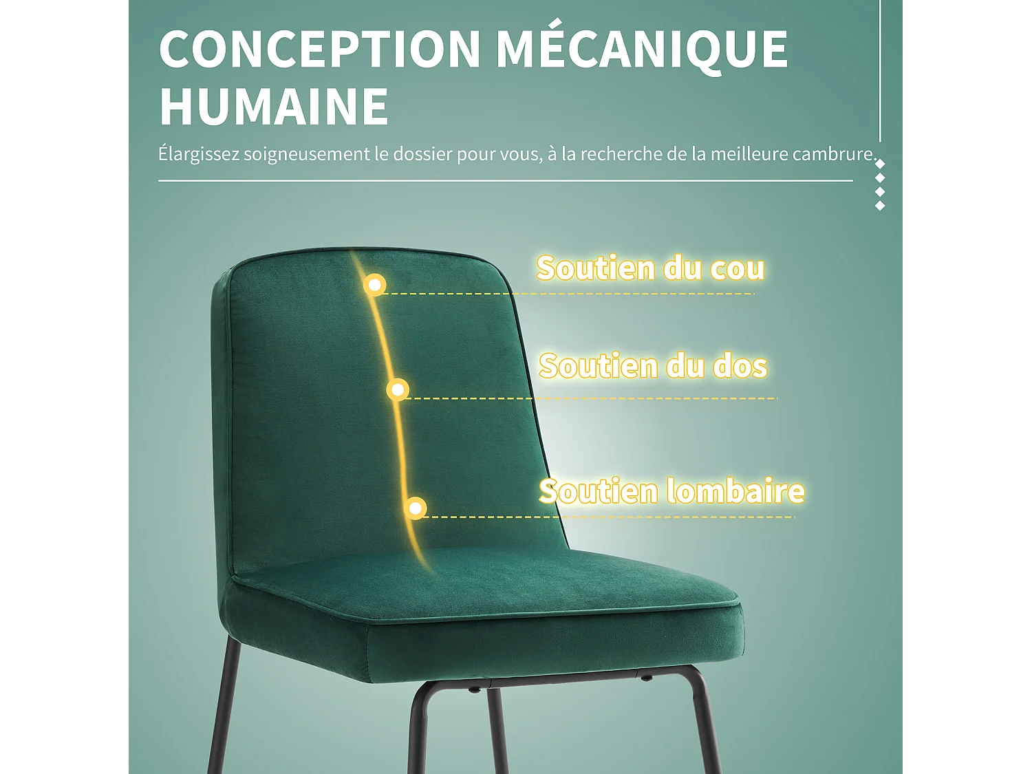 Haobosic - Lot de 2 Chaises de Salle à Manger en Velours avec Pieds Métalliques Noirs, Chaise Ergonomique pour Cuisine, Salon, Chambre, Vert