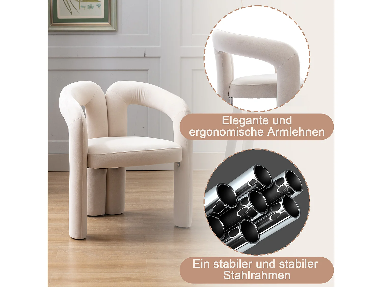 Lot de 2 Chaises de Salle à Manger en Velours Moderne, Chaises Décoratives avec Rembourrage, Fauteuils de Cuisine et Salon