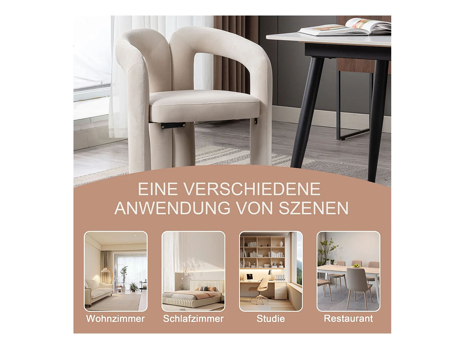 Lot de 2 Chaises de Salle à Manger en Velours Moderne, Chaises Décoratives avec Rembourrage, Fauteuils de Cuisine et Salon