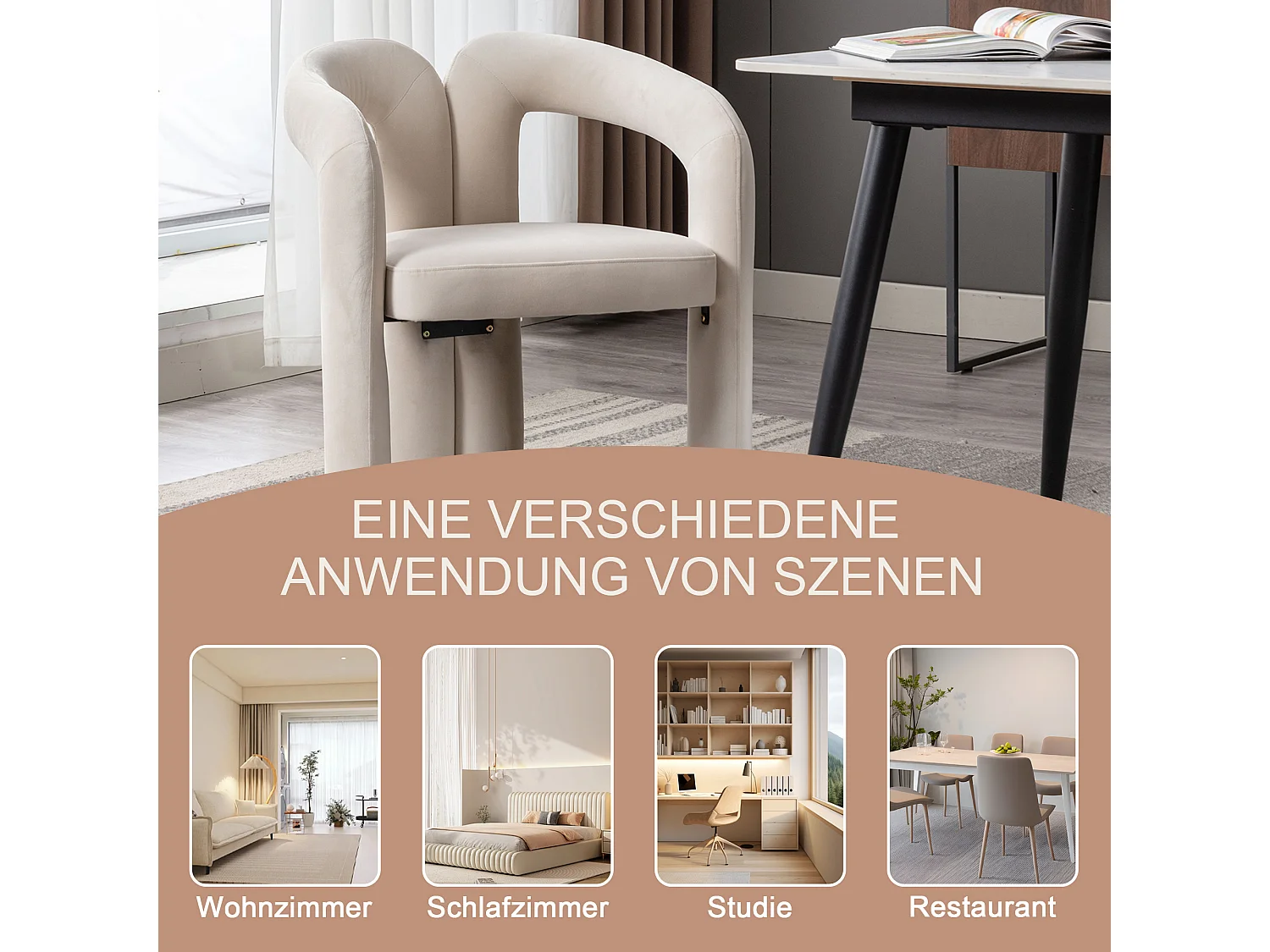 Lot de 2 Chaises de Salle à Manger en Velours Moderne, Chaises Décoratives avec Rembourrage, Fauteuils de Cuisine et Salon