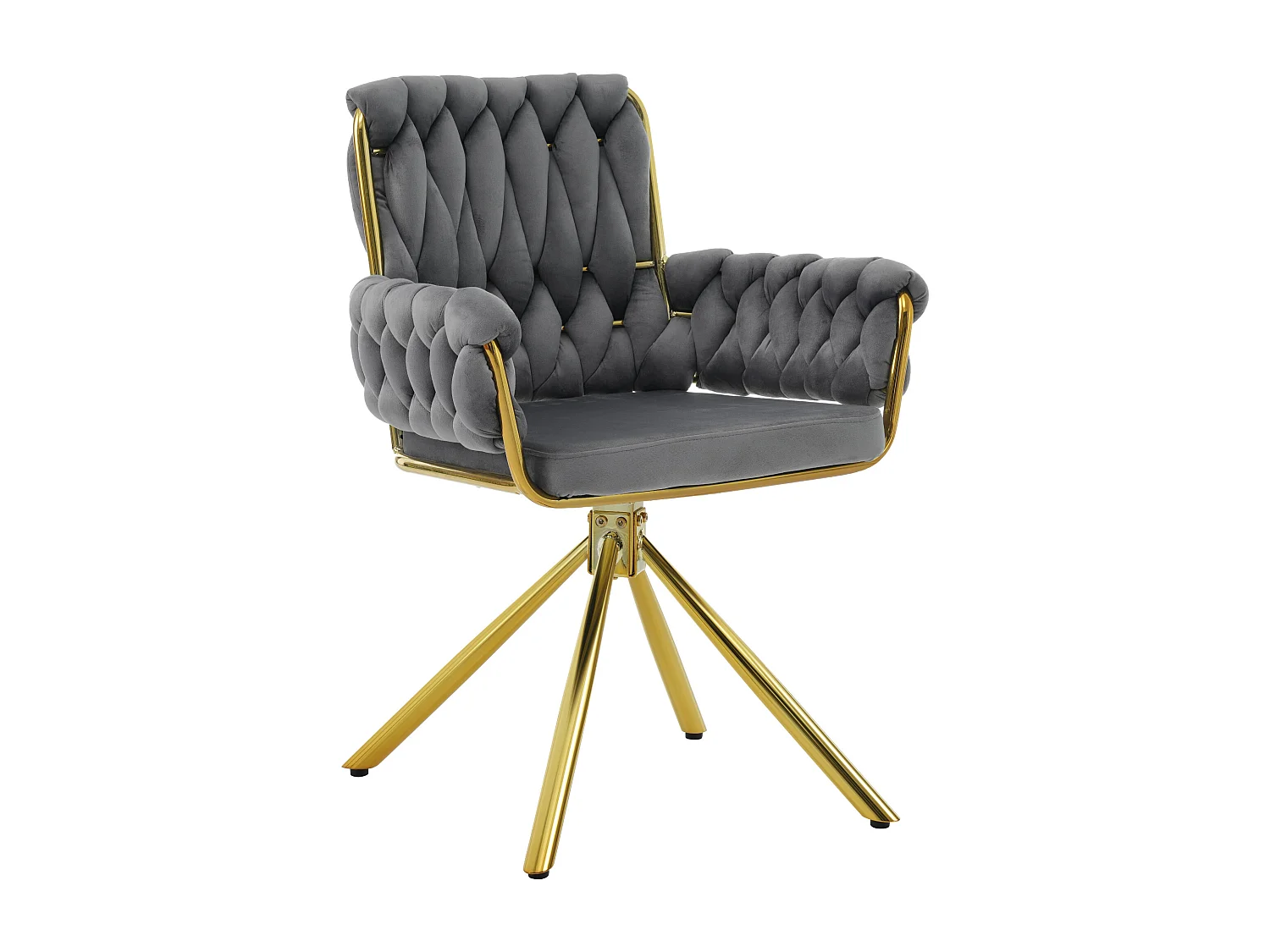 Chaise de salle à manger en velours, fauteuil tournant luxe, chaise de loisirs avec accoudoirs et pieds métalliques, gris