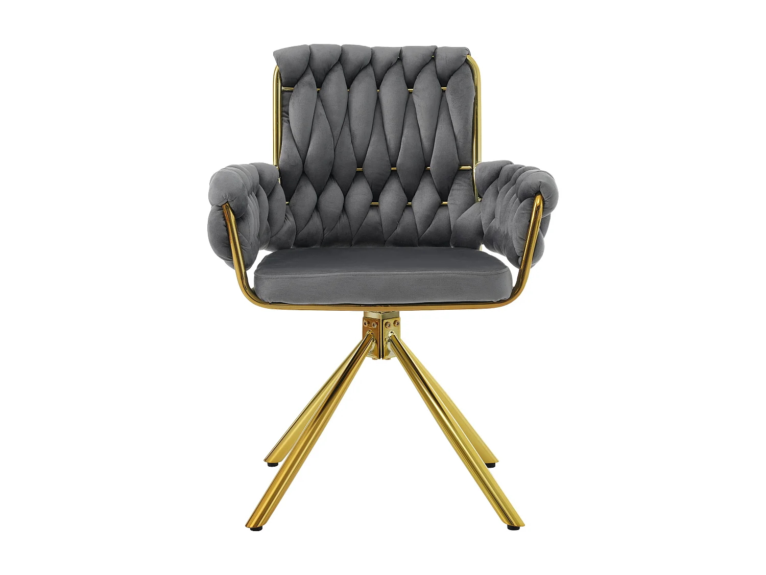 Chaise de salle à manger en velours, fauteuil tournant luxe, chaise de loisirs avec accoudoirs et pieds métalliques, gris