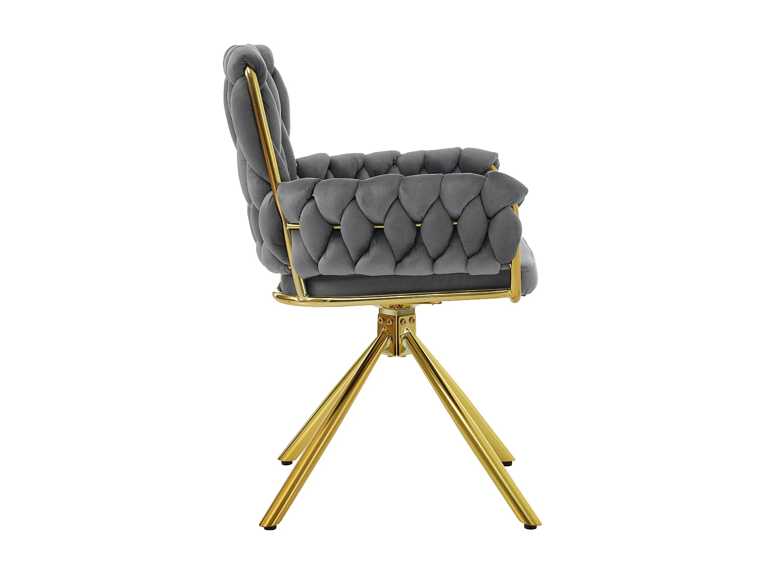 Chaise de salle à manger en velours, fauteuil tournant luxe, chaise de loisirs avec accoudoirs et pieds métalliques, gris