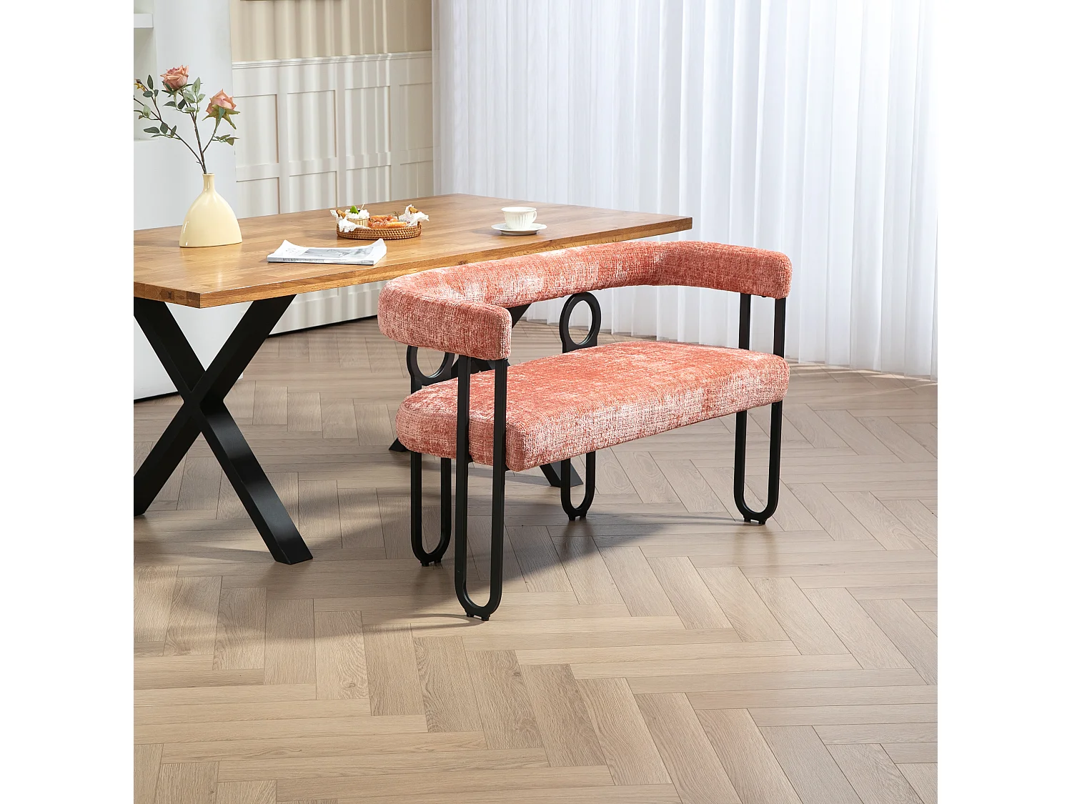 Haobosic - Canapé Double Moderne en Tissu Chenille Rose, Design Dossier Arrondi, Cadre Métallique Solide, 250 kg Capacité, Élégant et Confortable