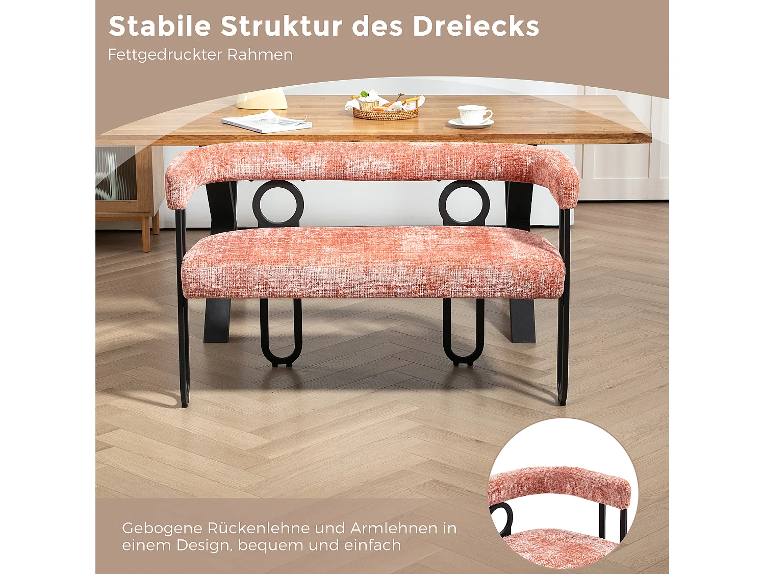 Haobosic - Canapé Double Moderne en Tissu Chenille Rose, Design Dossier Arrondi, Cadre Métallique Solide, 250 kg Capacité, Élégant et Confortable