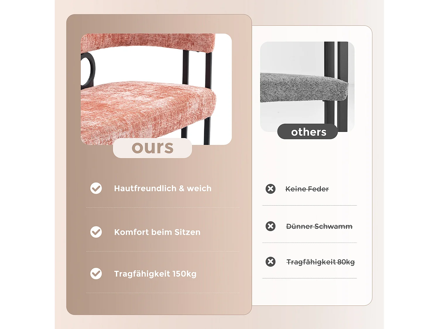 Haobosic - Canapé Double Moderne en Tissu Chenille Rose, Design Dossier Arrondi, Cadre Métallique Solide, 250 kg Capacité, Élégant et Confortable