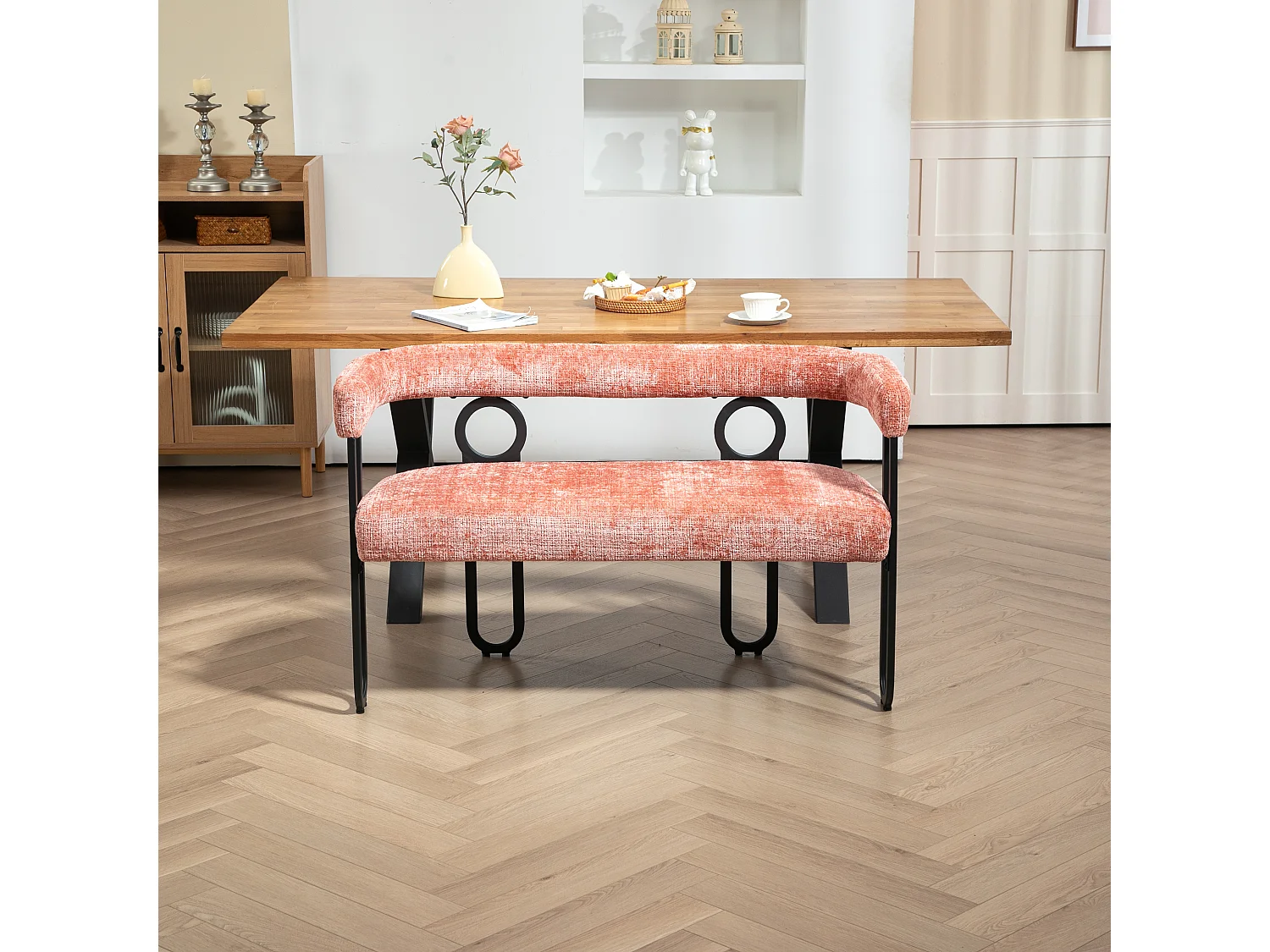 Haobosic - Canapé Double Moderne en Tissu Chenille Rose, Design Dossier Arrondi, Cadre Métallique Solide, 250 kg Capacité, Élégant et Confortable