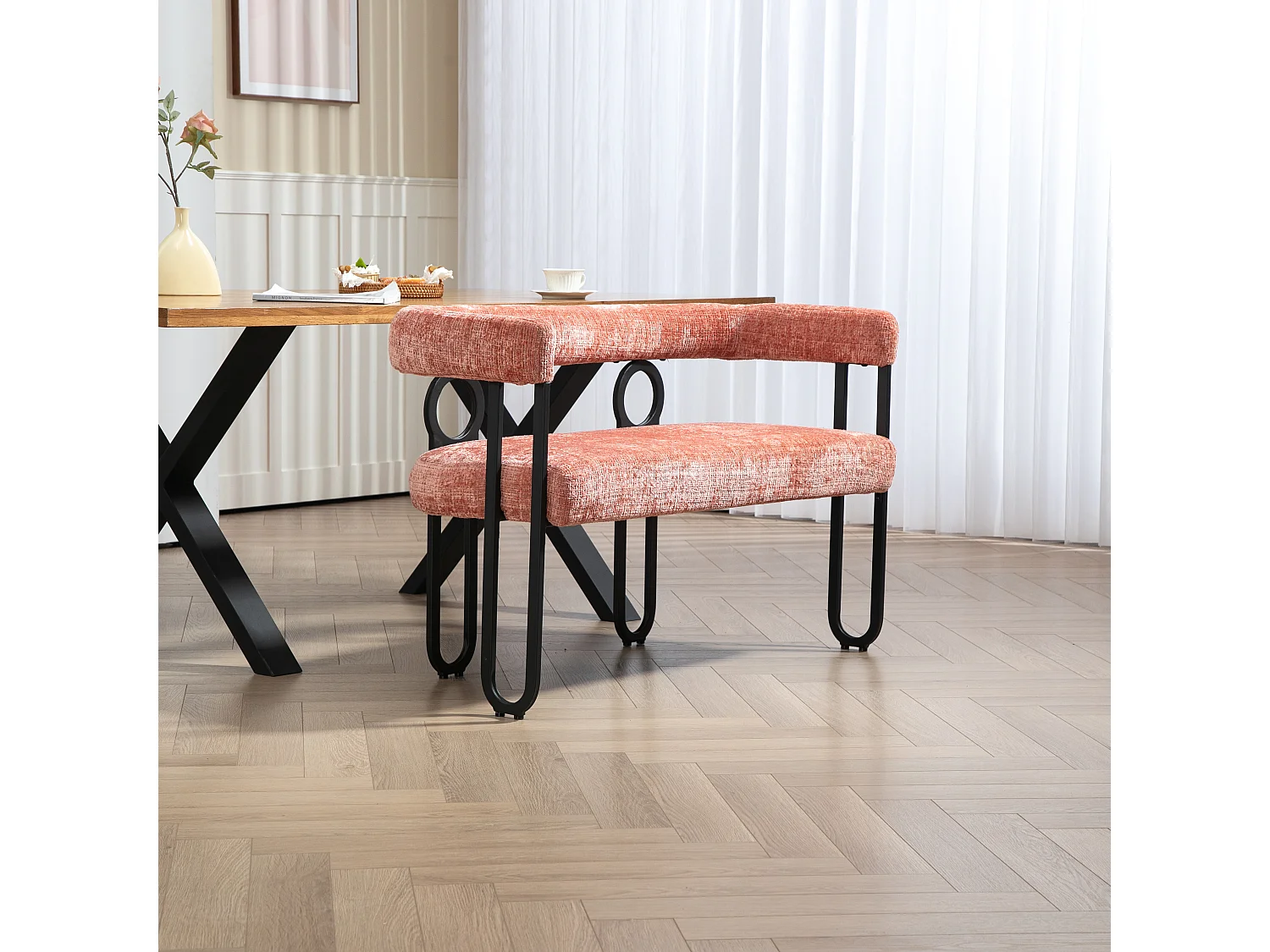 Haobosic - Canapé Double Moderne en Tissu Chenille Rose, Design Dossier Arrondi, Cadre Métallique Solide, 250 kg Capacité, Élégant et Confortable