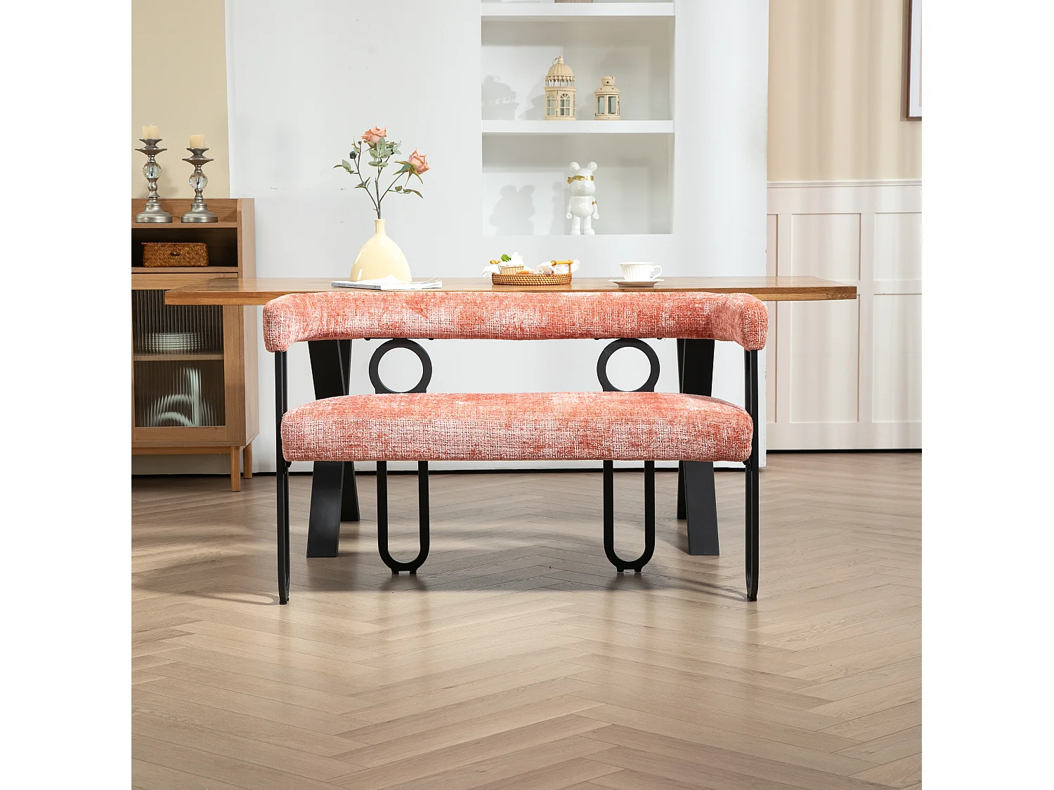 Haobosic - Canapé Double Moderne en Tissu Chenille Rose, Design Dossier Arrondi, Cadre Métallique Solide, 250 kg Capacité, Élégant et Confortable