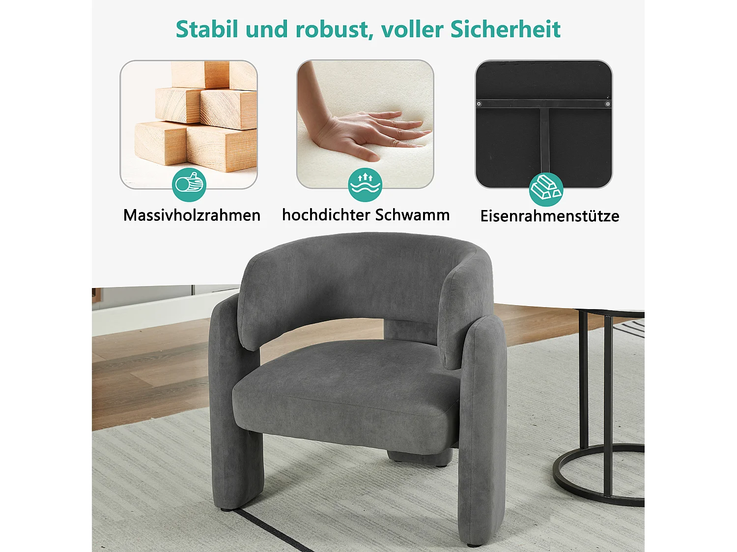 Fauteuil Lounge Moderne Gris, Siège Individuel Compact 78x52x74 cm, Robuste Structure, Charge Maximale 250 lbs, Confort Ergonomique