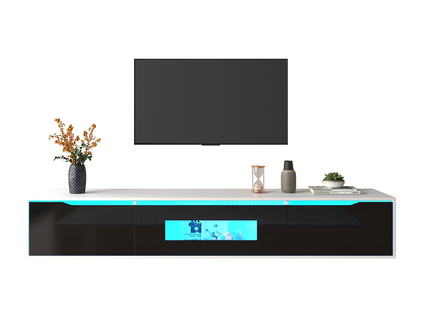 Meuble TV Mural Banc TV Moderne Meuble TV Suspendu Avec éclairage LED 5 Pièces Blanc XHET54171 Maisonchic 74721403