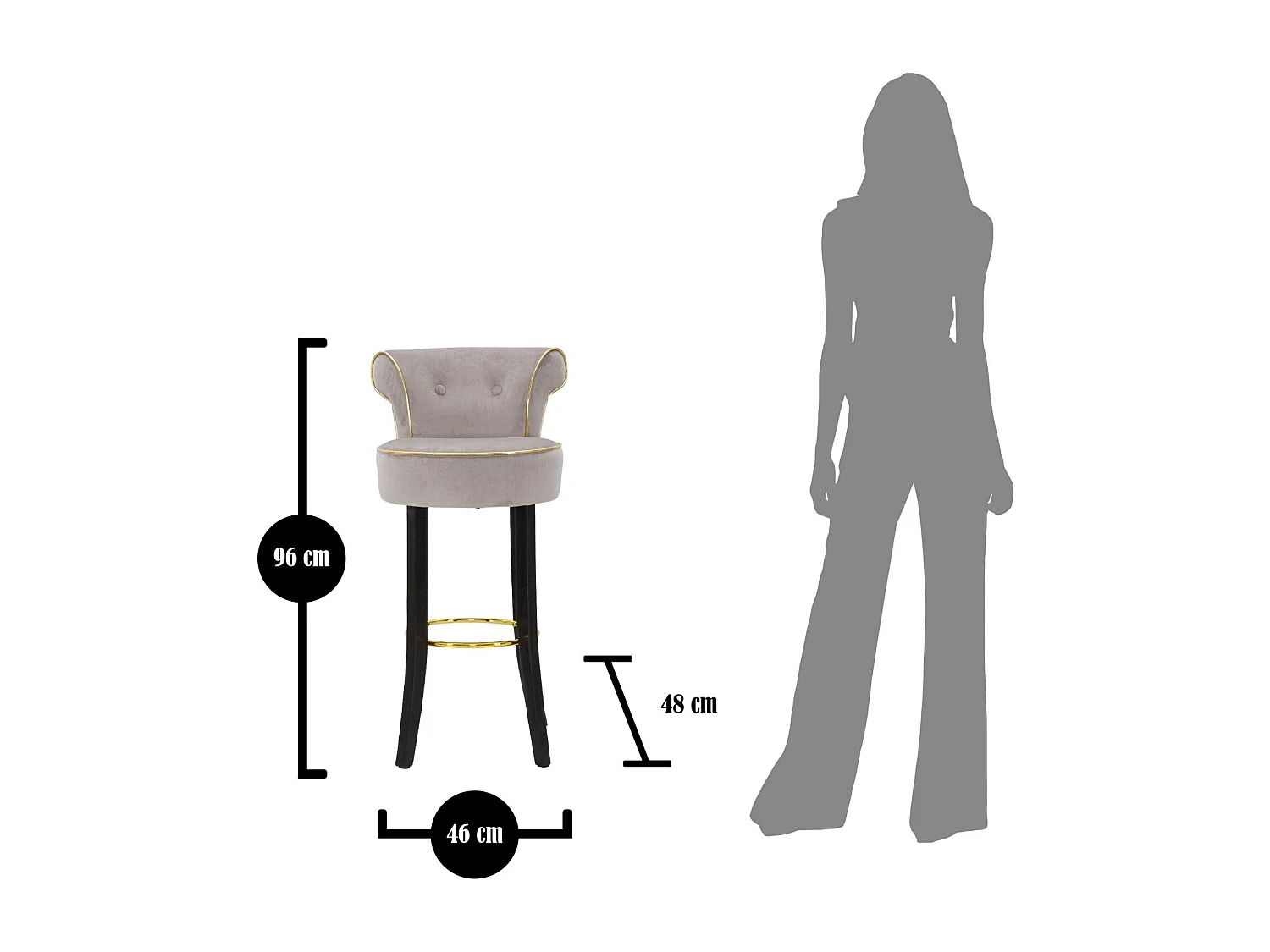 Tabouret de Bar en Velours "Luxy" 96cm Gris