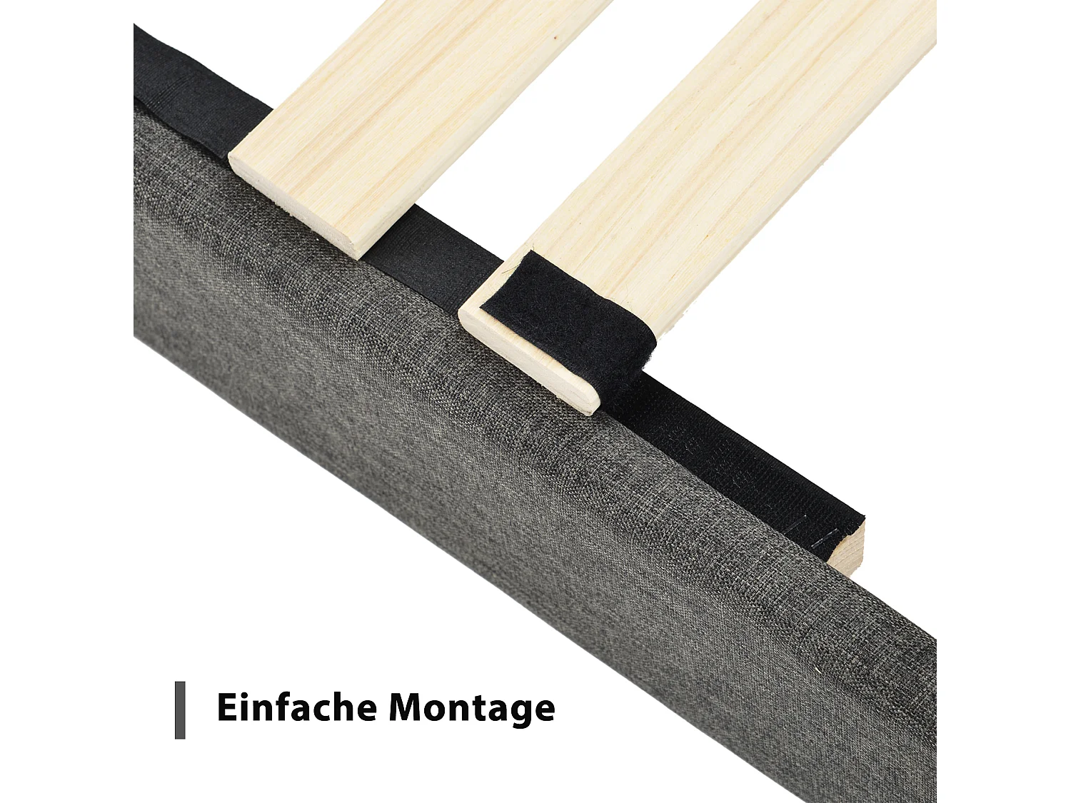 Haobosic - Lit Simple 90 x 200 cm avec Tête de Lit Capitonnée et Sommier, Textil Leinen Gris, Design Moderne et Élégant, Matelas Non Inclus