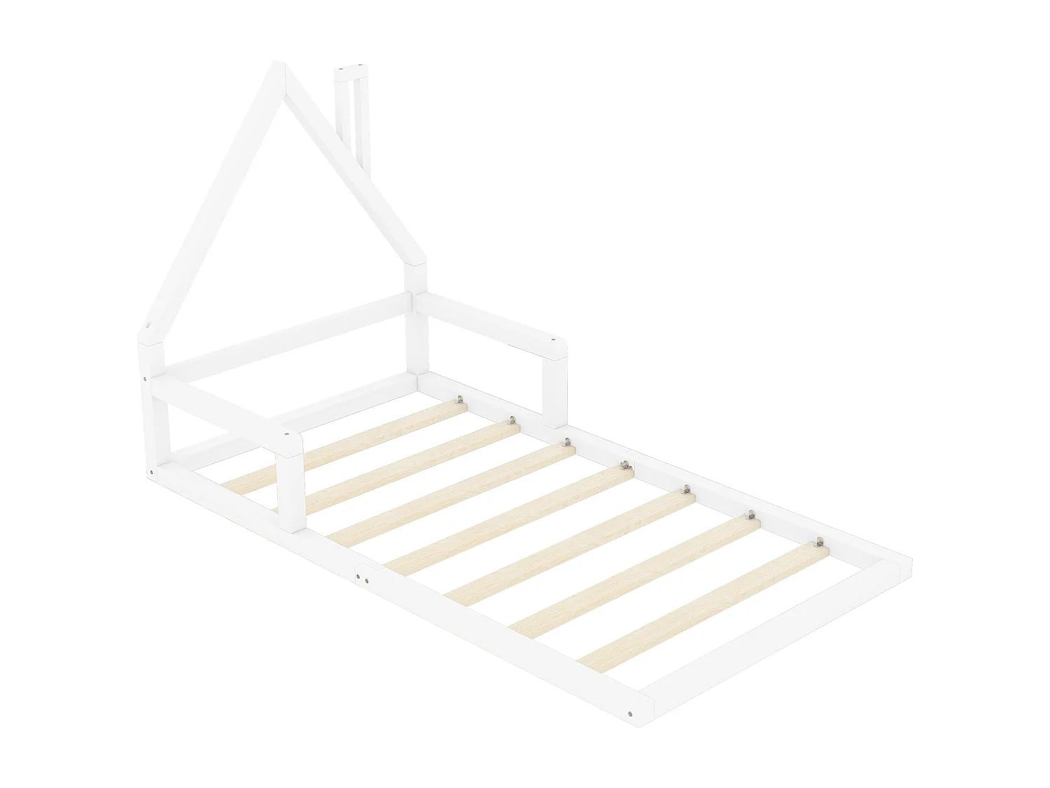 Haobosic - Lit Enfant 90 x 200 cm, Lit Plat en Forme de Maison, Bois Massif de Pin, Design Simple et Élégant, Blanc (sans Matelas)