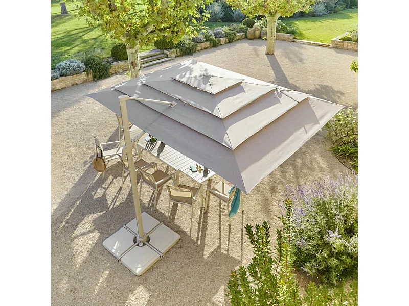 Parasol 4x3 m Melhia multi toiles oléfine lin/argile Hespéride