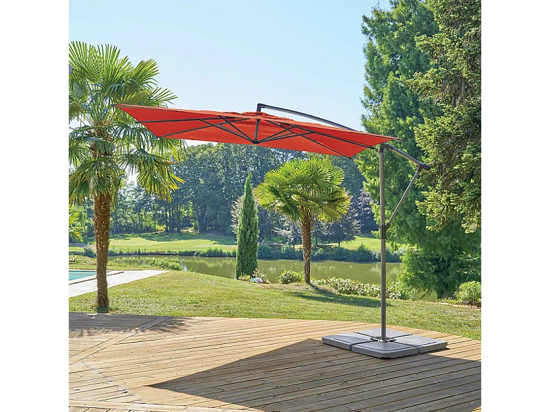 Parasol décentré carré Manoa ambre Hespéride