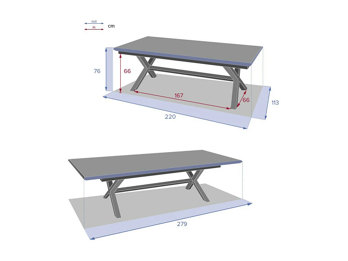 Table extérieure extensible 10p. Axiome effet bois et argile Hespéride