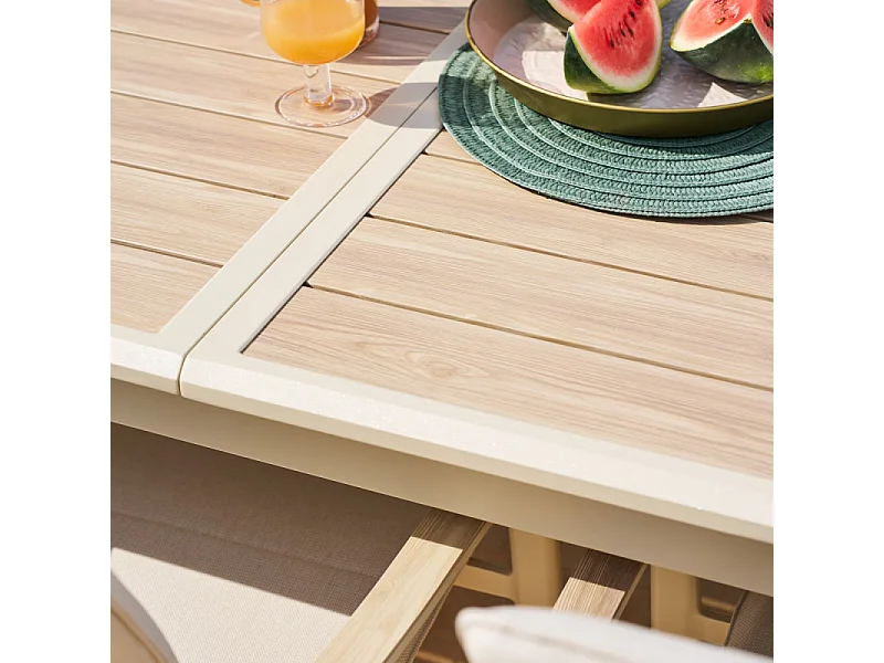 Table extérieure extensible 10p. Axiome effet bois et argile Hespéride