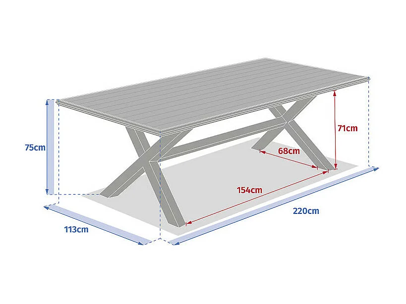 Table extérieure fixe Axiome 8p. pierre vanille/praline Hespéride