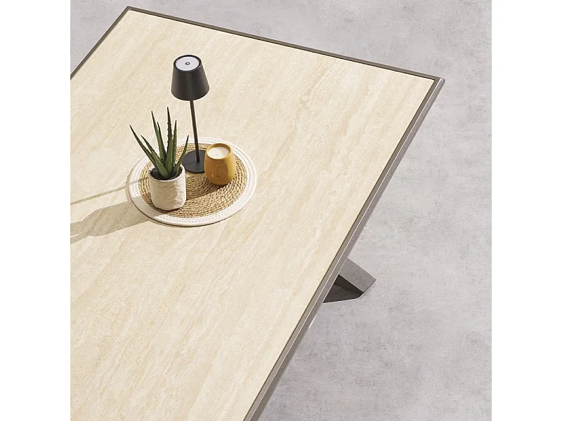 Table extérieure fixe Axiome 8p. pierre vanille/praline Hespéride