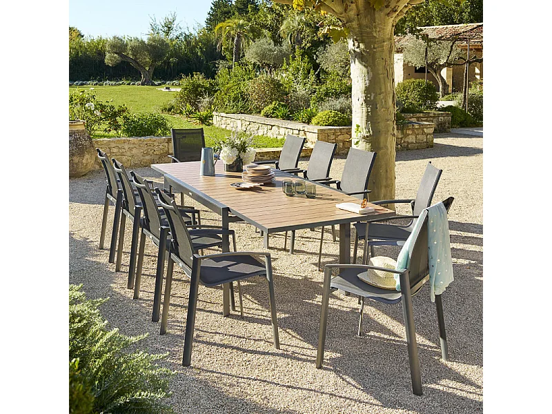 Table extensible 10 places Evasion effet bois honey/graphite Hespéride