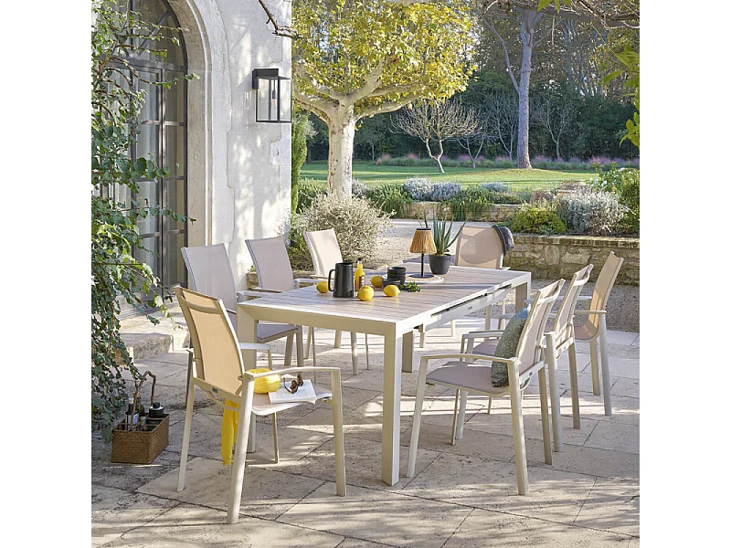 Table de jardin extensible 8p. Evasion lin et argile Hespéride