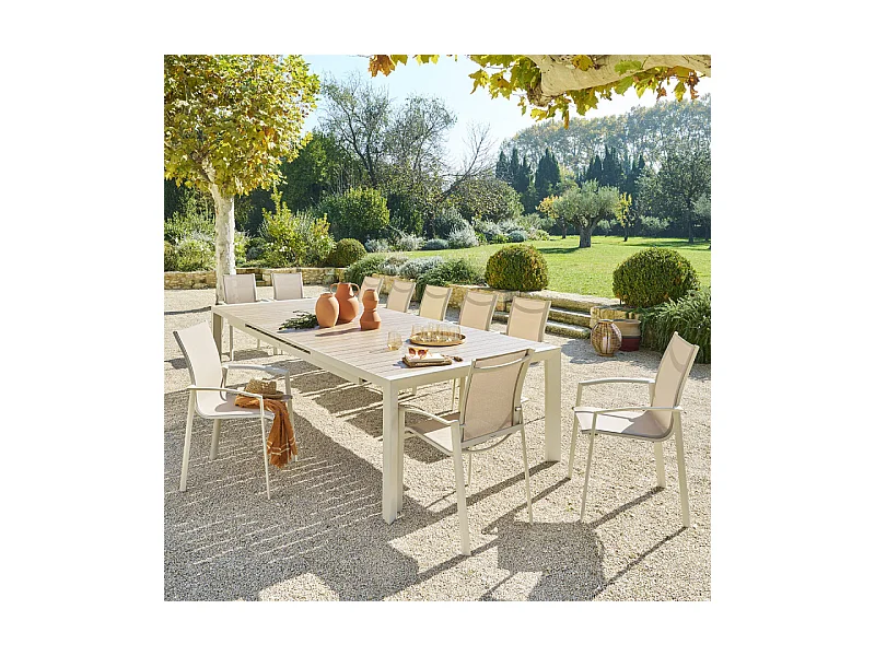 Table de jardin extensible 14p. Evasion lin et argile Hespéride