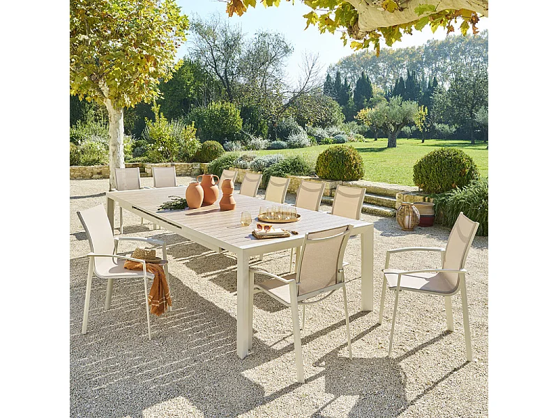 Table de jardin extensible 14p. Evasion lin et argile Hespéride