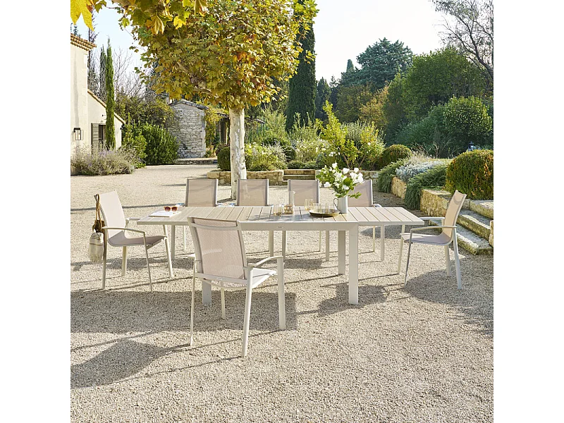 Table extensible 10 places Evasion effet bois lin/argile Hespéride