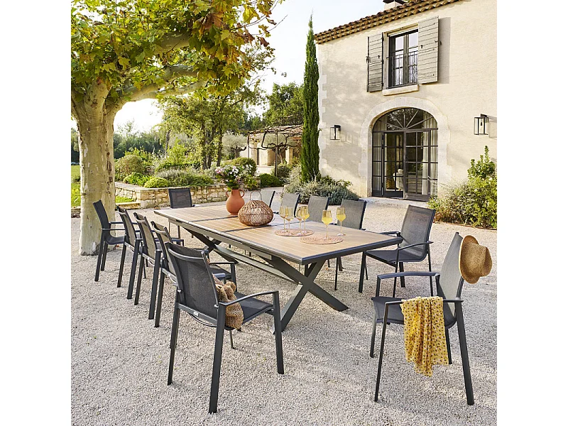 Table extérieure extensible 12p. Axiome effet bois et graphite Hespéride