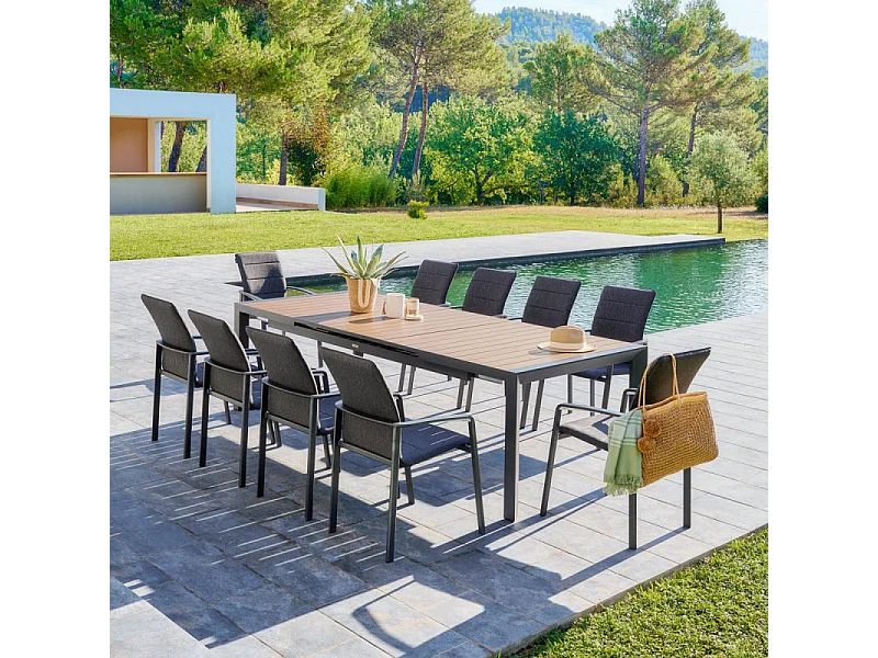 Table extensible 10p Evasion effet bois honney / graphite Hespéride