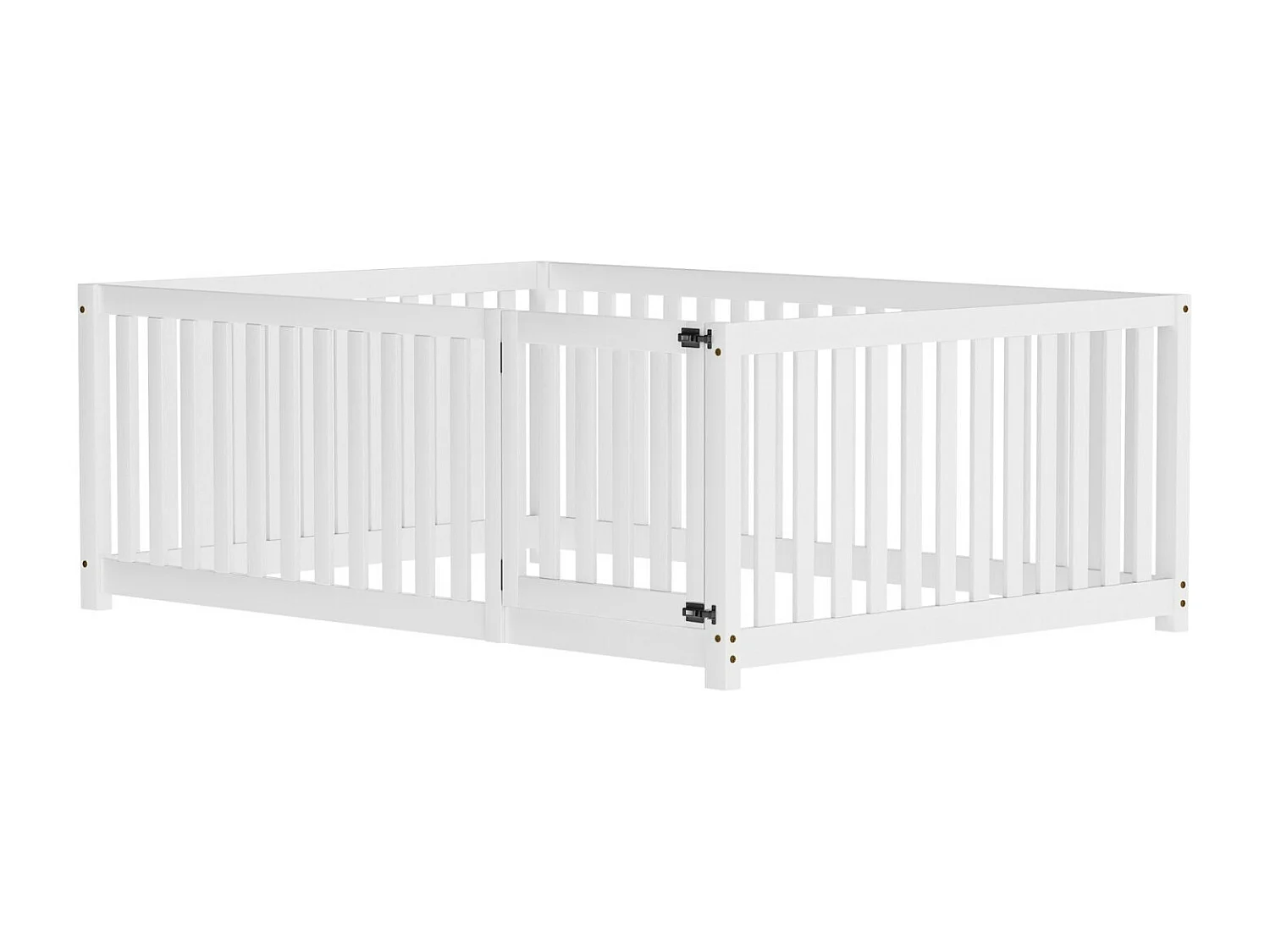 Lit cabane enfant 140x200cm, cadre de lit, sans sommier à lattes, lit enfant avec clôture et porte, Pin, Blanc