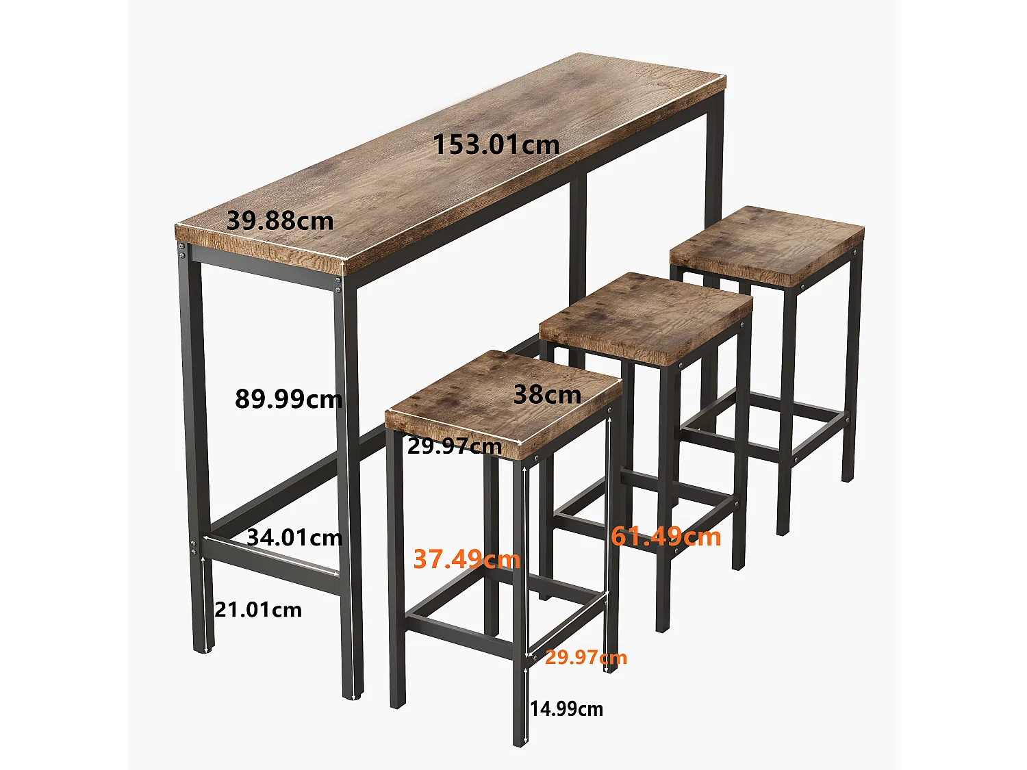Haobosic - Ensemble de table de salle à manger longue avec 3 tabourets, cadre métallique, panneau MDF, facile à assembler, finition naturelle