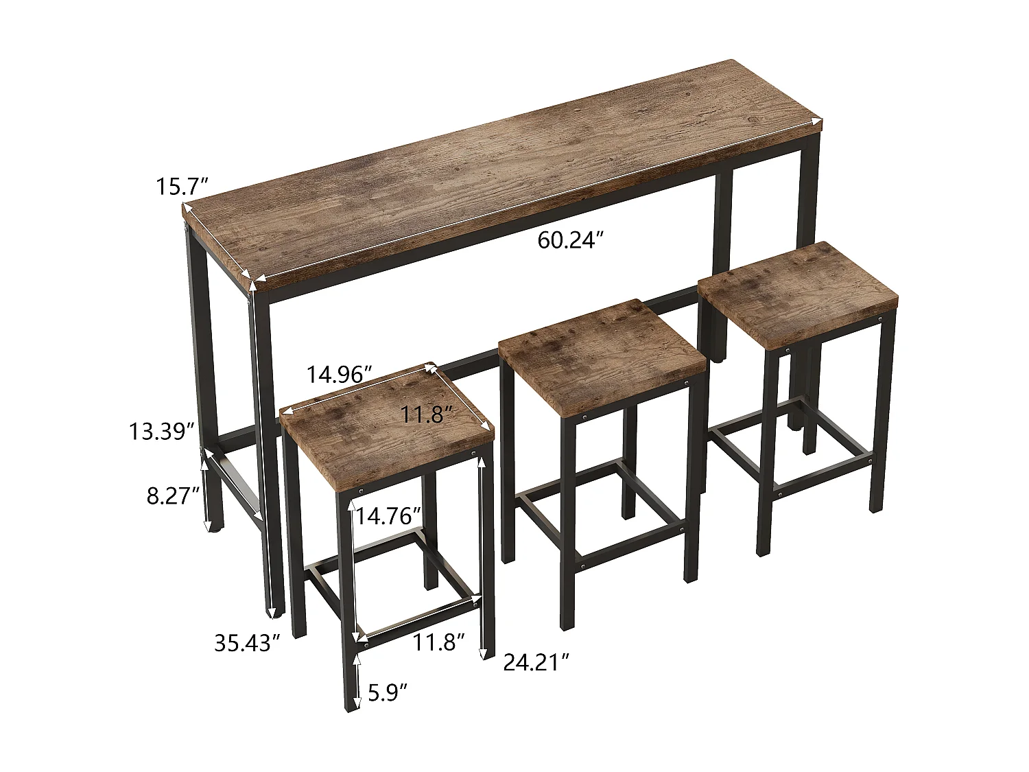Haobosic - Ensemble de table de salle à manger longue avec 3 tabourets, cadre métallique, panneau MDF, facile à assembler, finition naturelle
