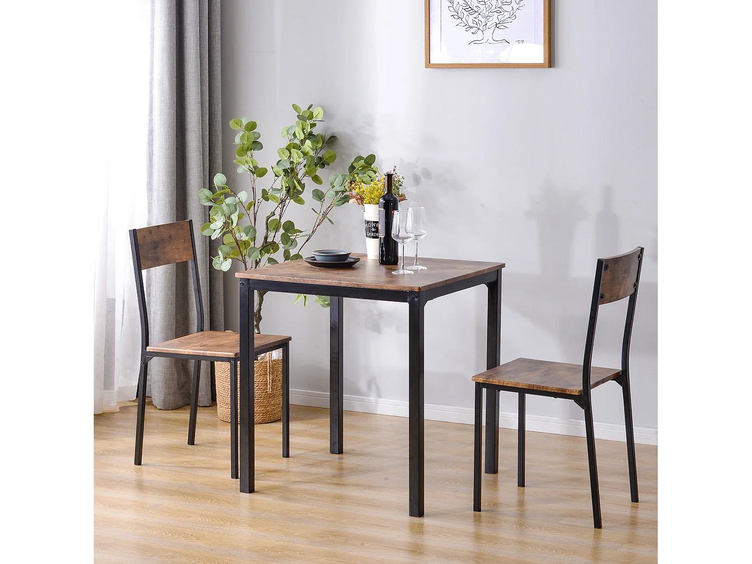 Ensemble de salle à manger vintage, table avec 2 chaises, idéal pour balcon, salle à manger et salon, couleur marron vintage