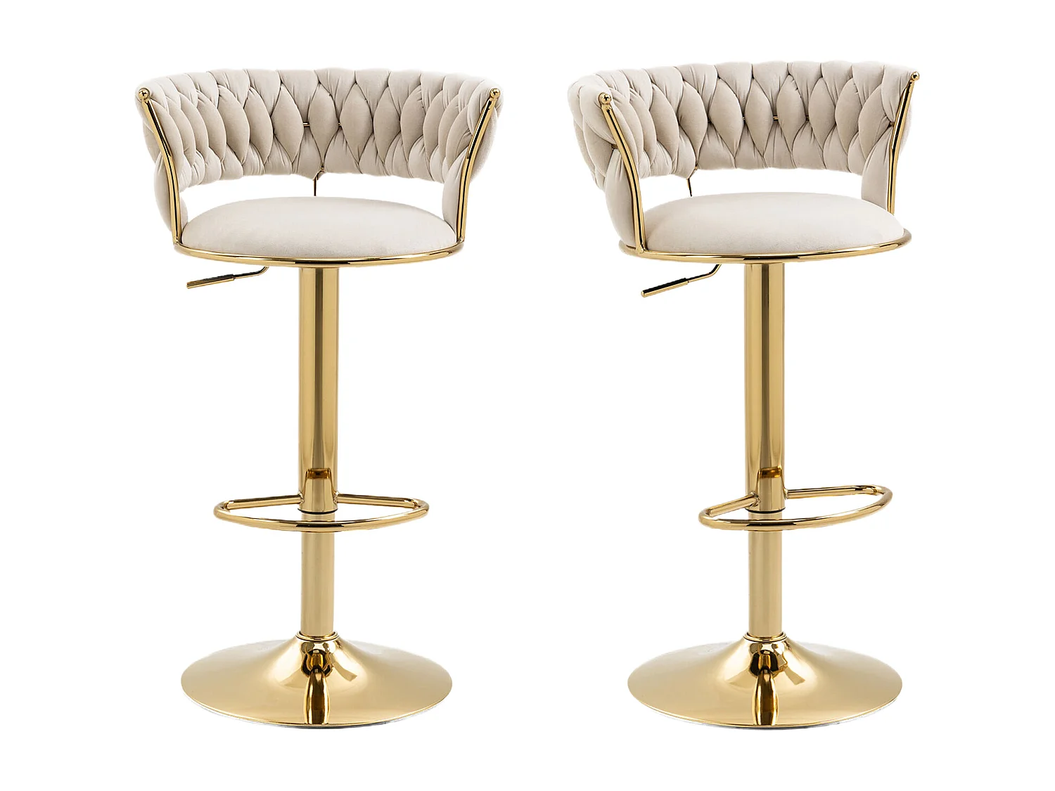 Tabouret de Bar en Velours 360° Pivotant, Set de 2 avec Dossier Tissé à Main et Hauteur Réglable, Confort Ergonomique pour Cuisine et Salle à Manger