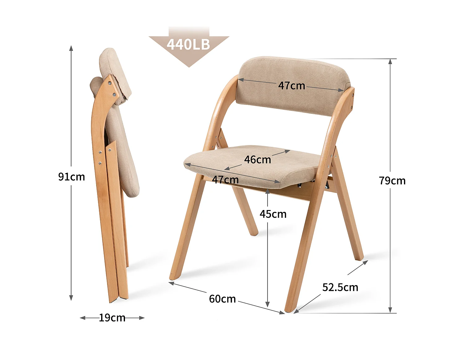 Haobosic - Ensemble de 2 chaises pliantes avec coussin en bois et housse amovible, chaises empilables pour salle à manger, cuisine,mariage et fête