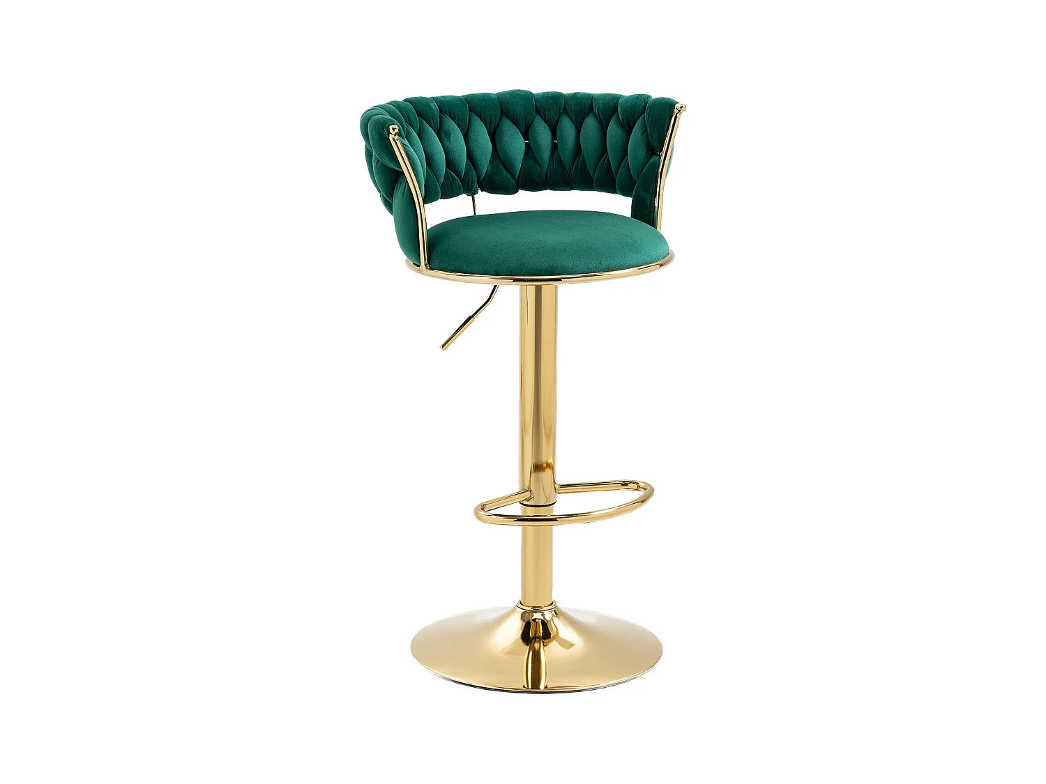 Tabouret de Bar Pivotant 360° en Velours, Set de 2, Hauteur Réglable avec Dossier Tissé à Main, Confort Ergonomique et Base en Métal Doré