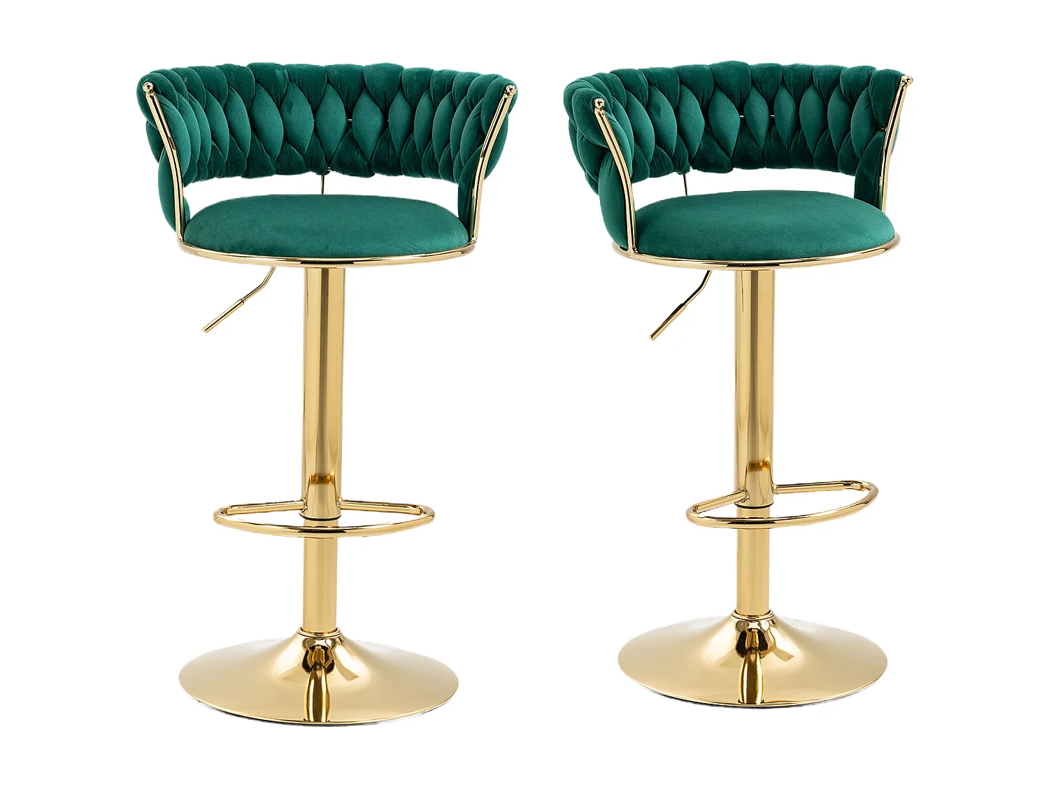 Tabouret de Bar Pivotant 360° en Velours, Set de 2, Hauteur Réglable avec Dossier Tissé à Main, Confort Ergonomique et Base en Métal Doré