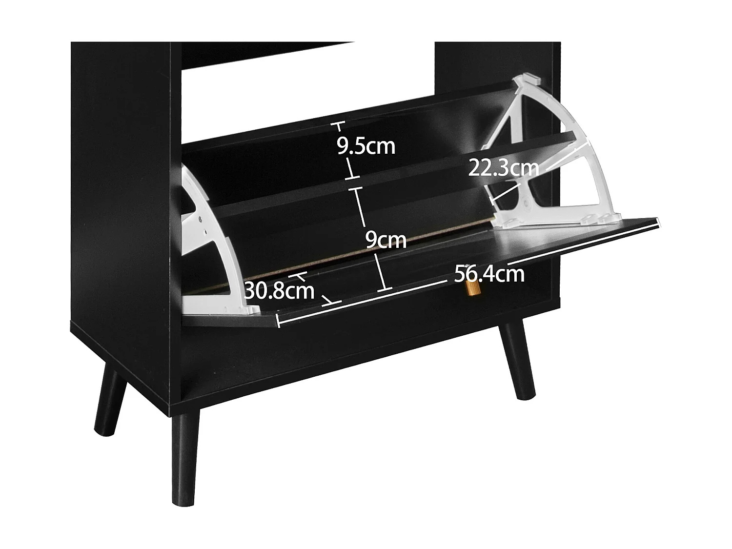 Meuble à Chaussures avec 2 Portes et 1 Tiroir, Rattan Noir, Portes Demi-Circulaires Interchangeables, Double Étagère, 60 cm, Sans Dos