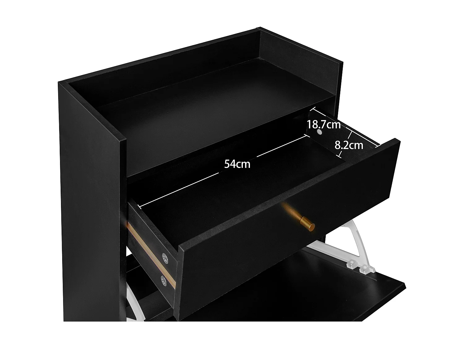 Meuble à Chaussures avec 2 Portes et 1 Tiroir, Rattan Noir, Portes Demi-Circulaires Interchangeables, Double Étagère, 60 cm, Sans Dos