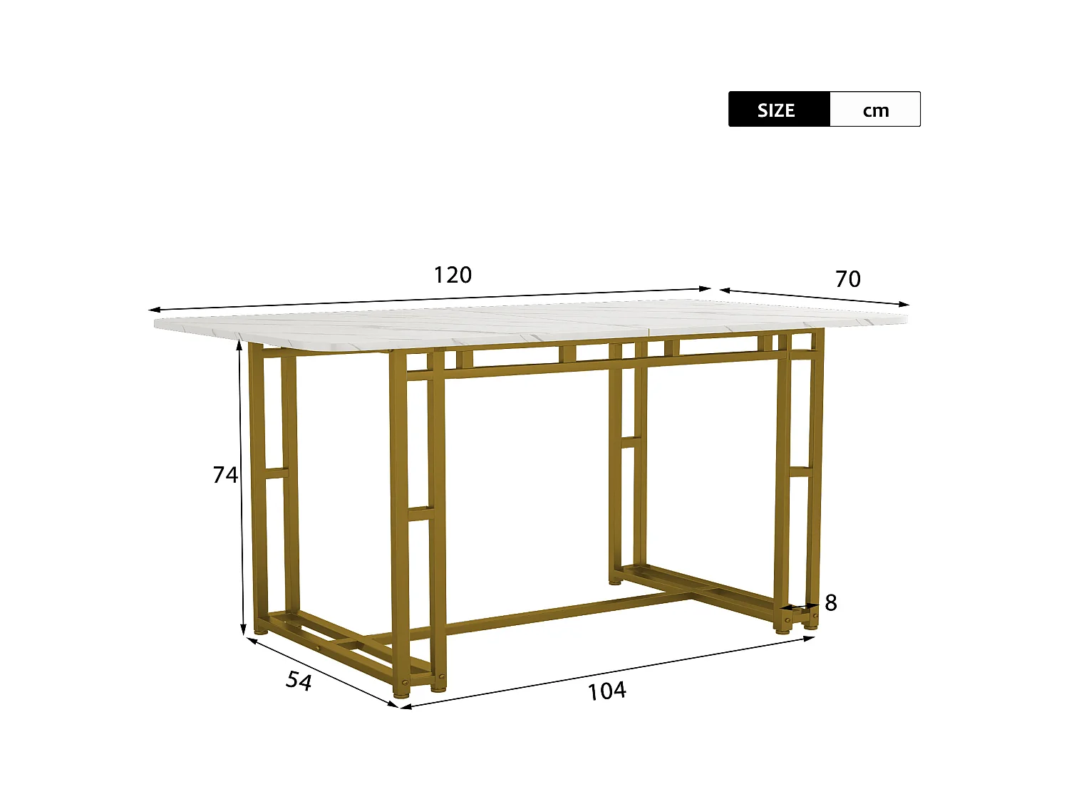 Table à Manger Rectangulaire 120x70cm avec Pieds en Métal Doré, Design Moderne et Élégant pour Cuisine et Salon