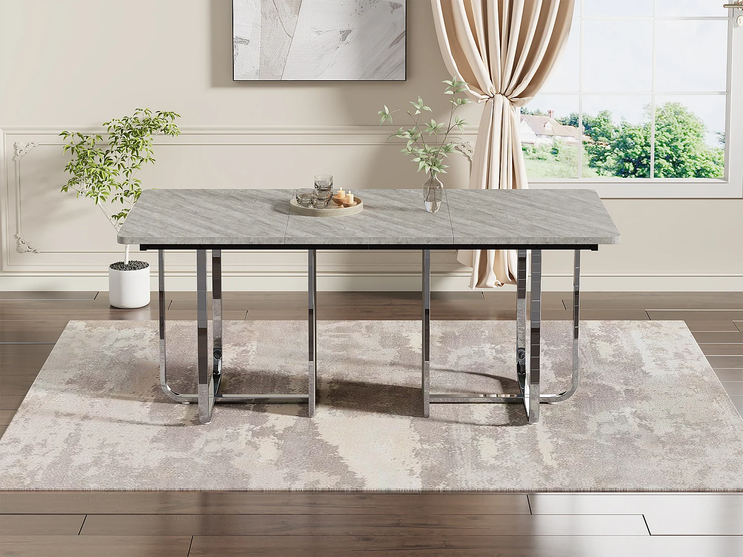 Table à Manger Moderne, 180x80x75 cm, pour 6 Personnes, avec Plateau en MDF Gris et Pieds en Métal, Table Rectangulaire, Design Élégant et Stable