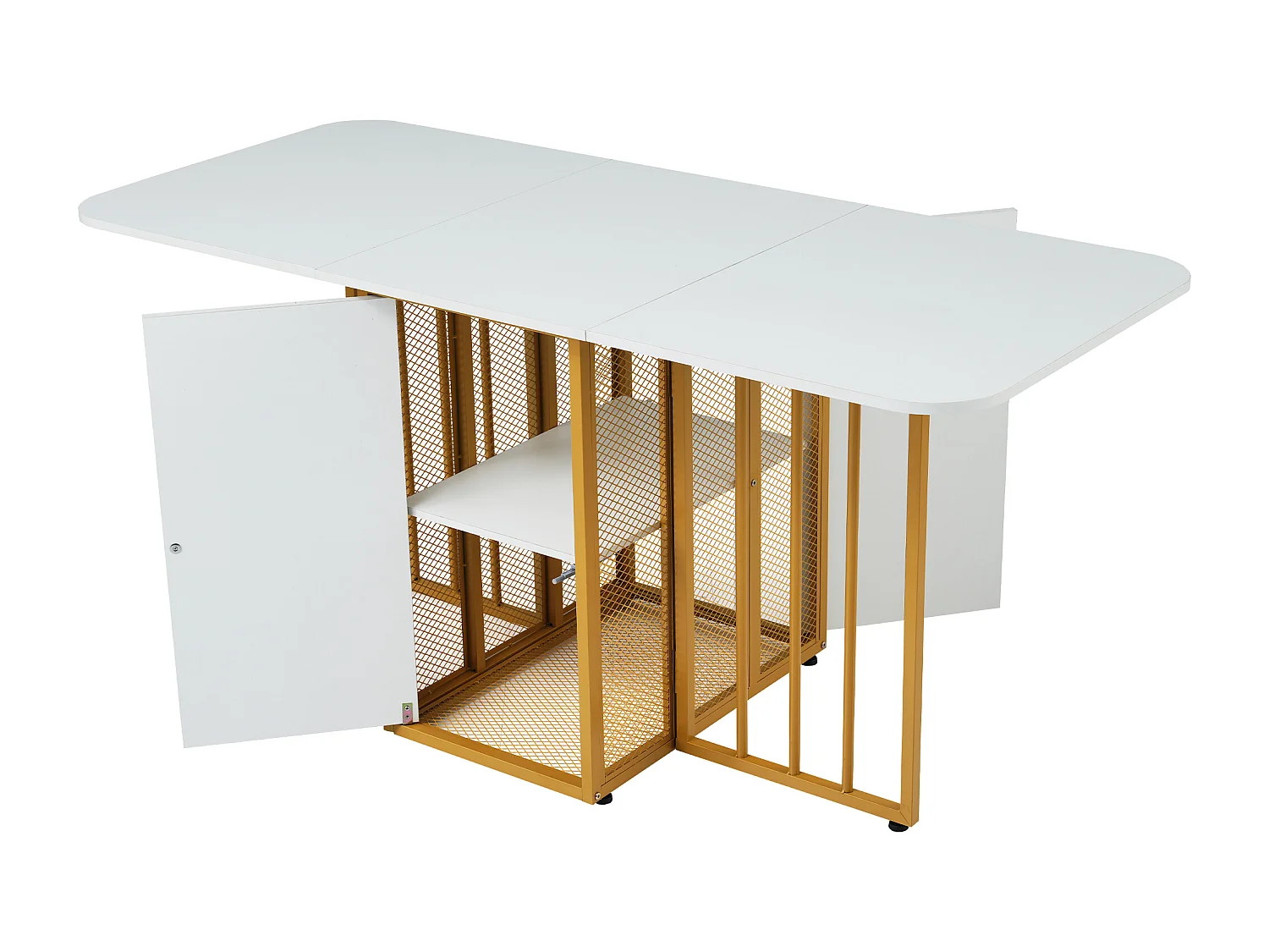 Table à Manger Pliable et Extensible avec Tiroirs, Multifonctionnelle, 3 Formes, Idéale pour Cuisine et Salon, Table en Bois Blanche