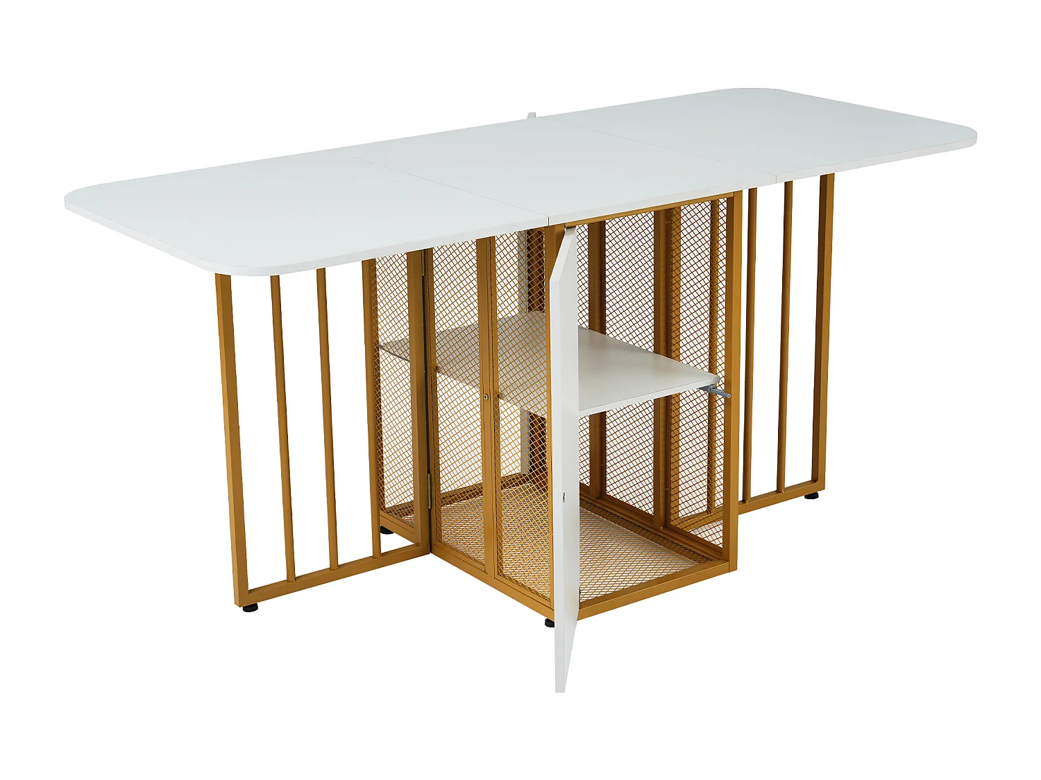 Table à Manger Pliable et Extensible avec Tiroirs, Multifonctionnelle, 3 Formes, Idéale pour Cuisine et Salon, Table en Bois Blanche