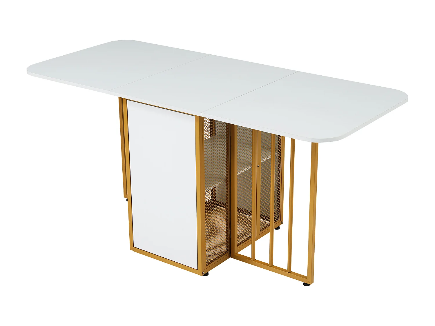 Table à Manger Pliable et Extensible avec Tiroirs, Multifonctionnelle, 3 Formes, Idéale pour Cuisine et Salon, Table en Bois Blanche