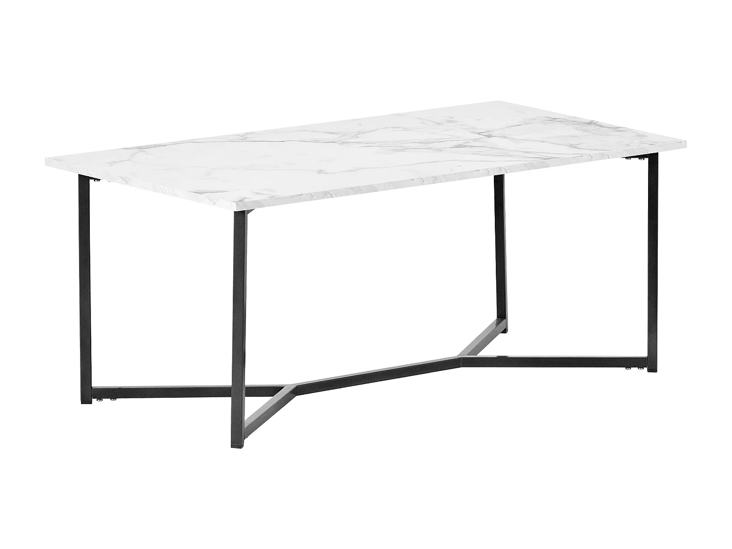 Table basse moderne en bois style mi-siècle, rectangulaire, blanc, avec pieds en métal, pour salon